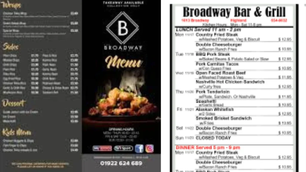 Broadway Bar & Restaurant Menu Update 2025